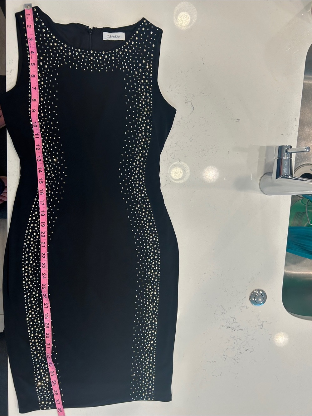 Calvin Klein Black Sleeveless Studded Sheath Dress Size Small - Picture 15 of 16